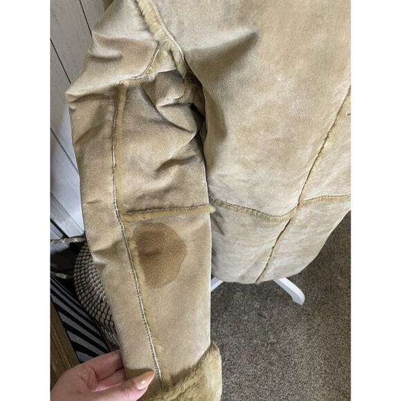 Marvin Richard’s Suede Leather Faux Fur Trim Tan Coat Size Large Y2K Vintage - Picture 6 of 11